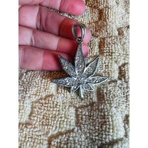 Silver Leaf Pendant With Small Stones